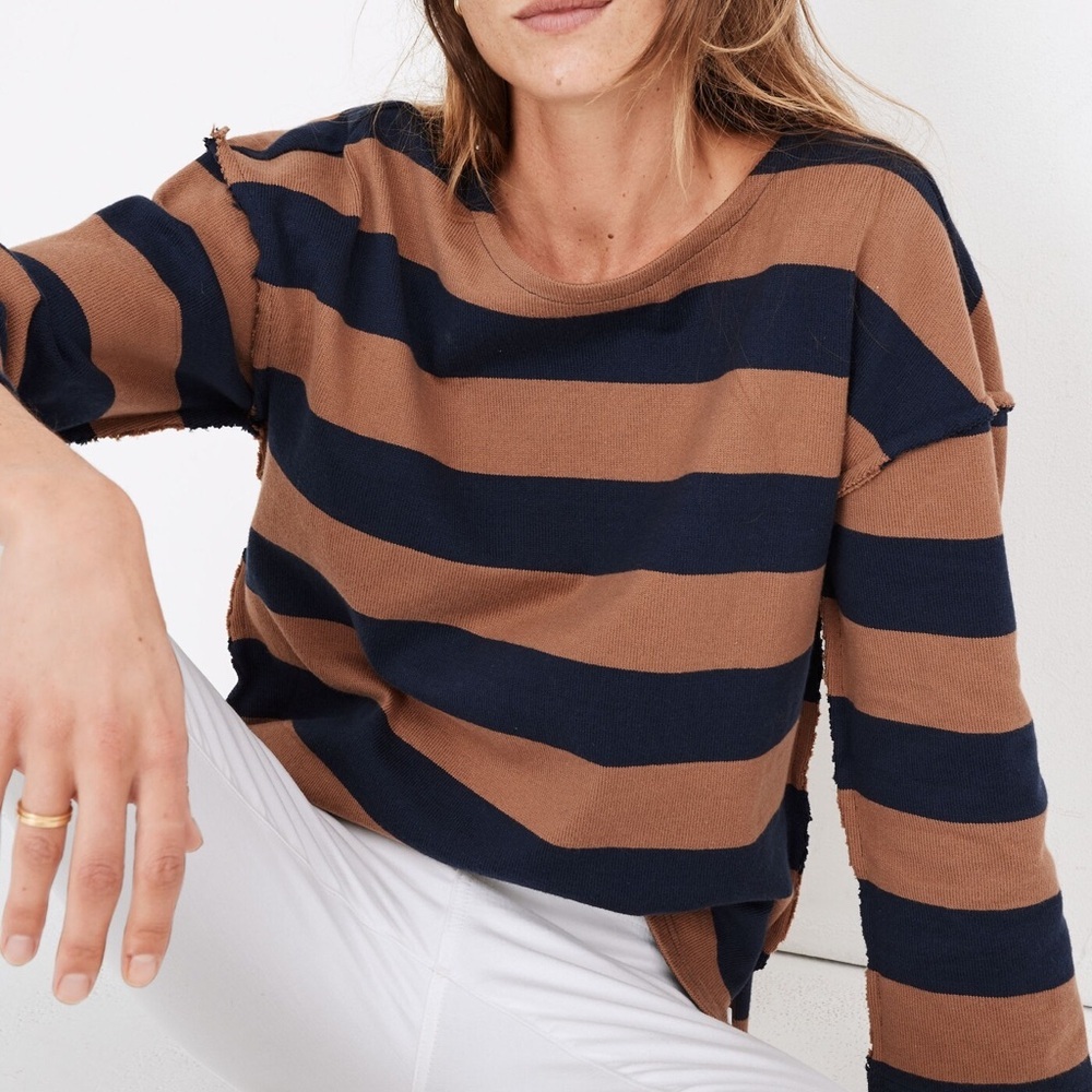 Madewell Women’s Striped Luxe Long-Sleeve Tee in Deep Navy M